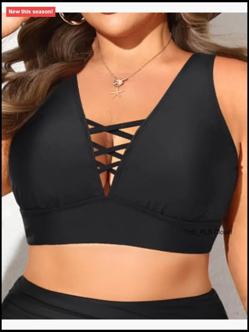 Plus Size Bikini Top Only Lace Up V Neck Swimsuit Top for Large Bust Swimwear